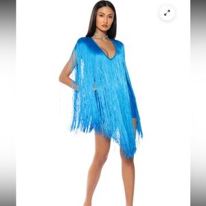 AKIRA Electric Blue Fringe Mini Dress